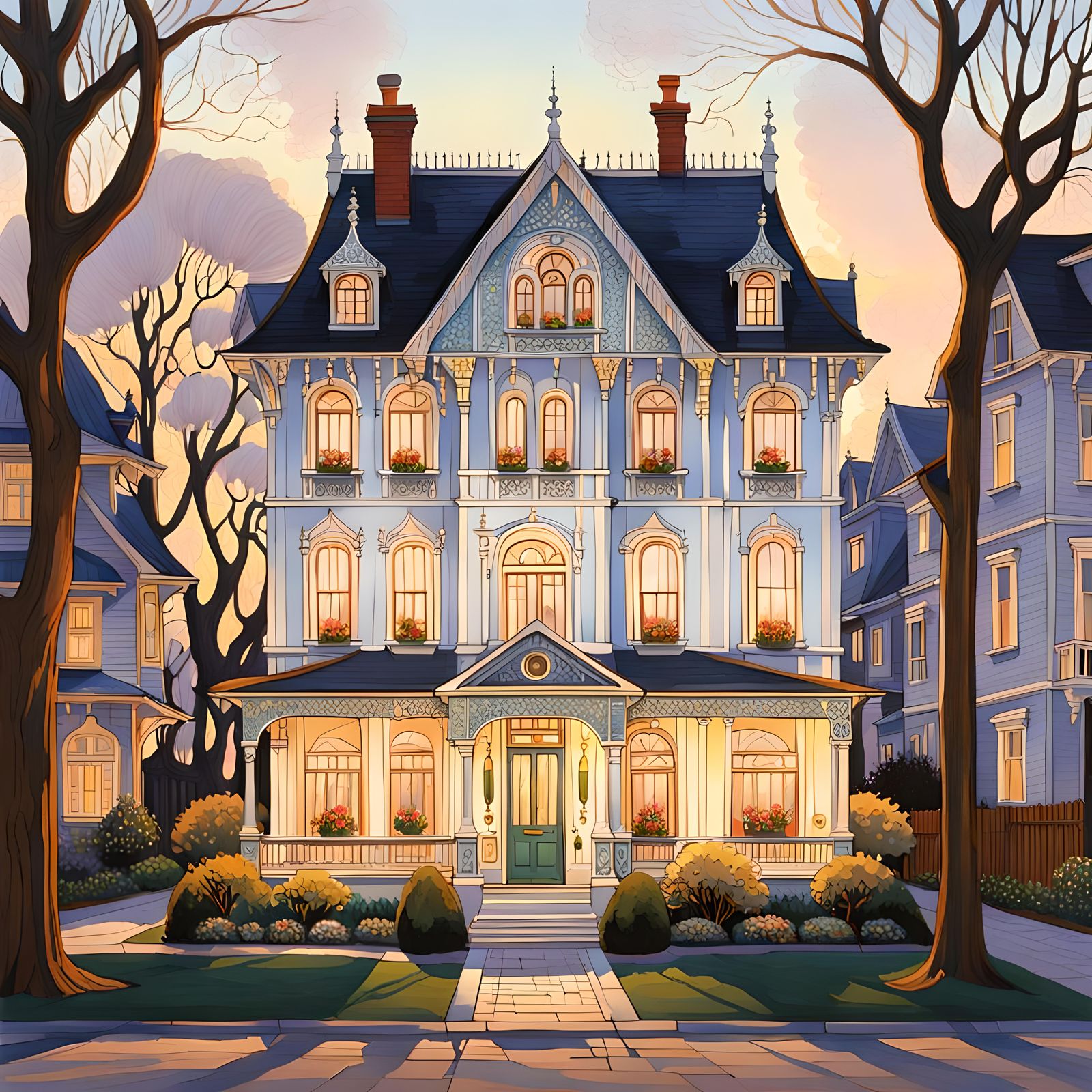 Edwardian Spa with Gothic Carpentry in Gouache