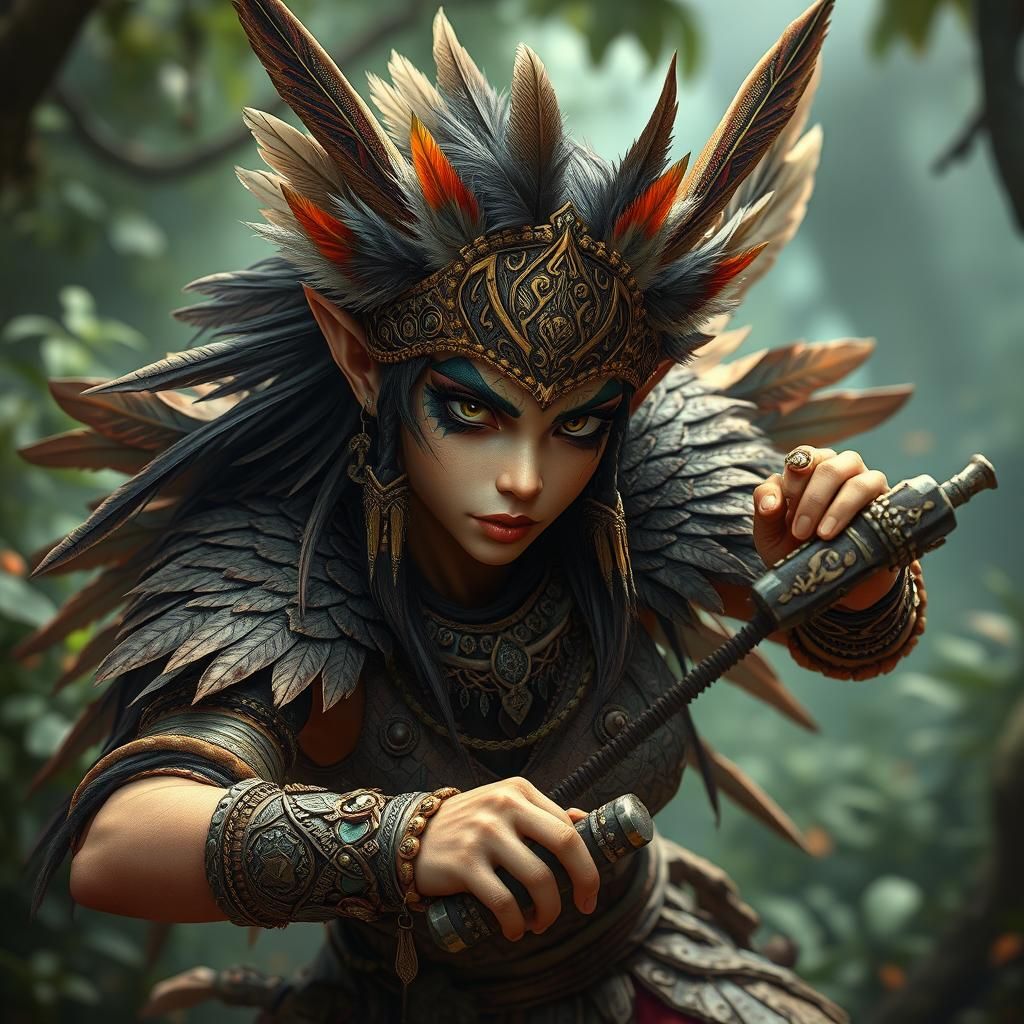 Tribal Fairy Hunter in Fantasy Landscape