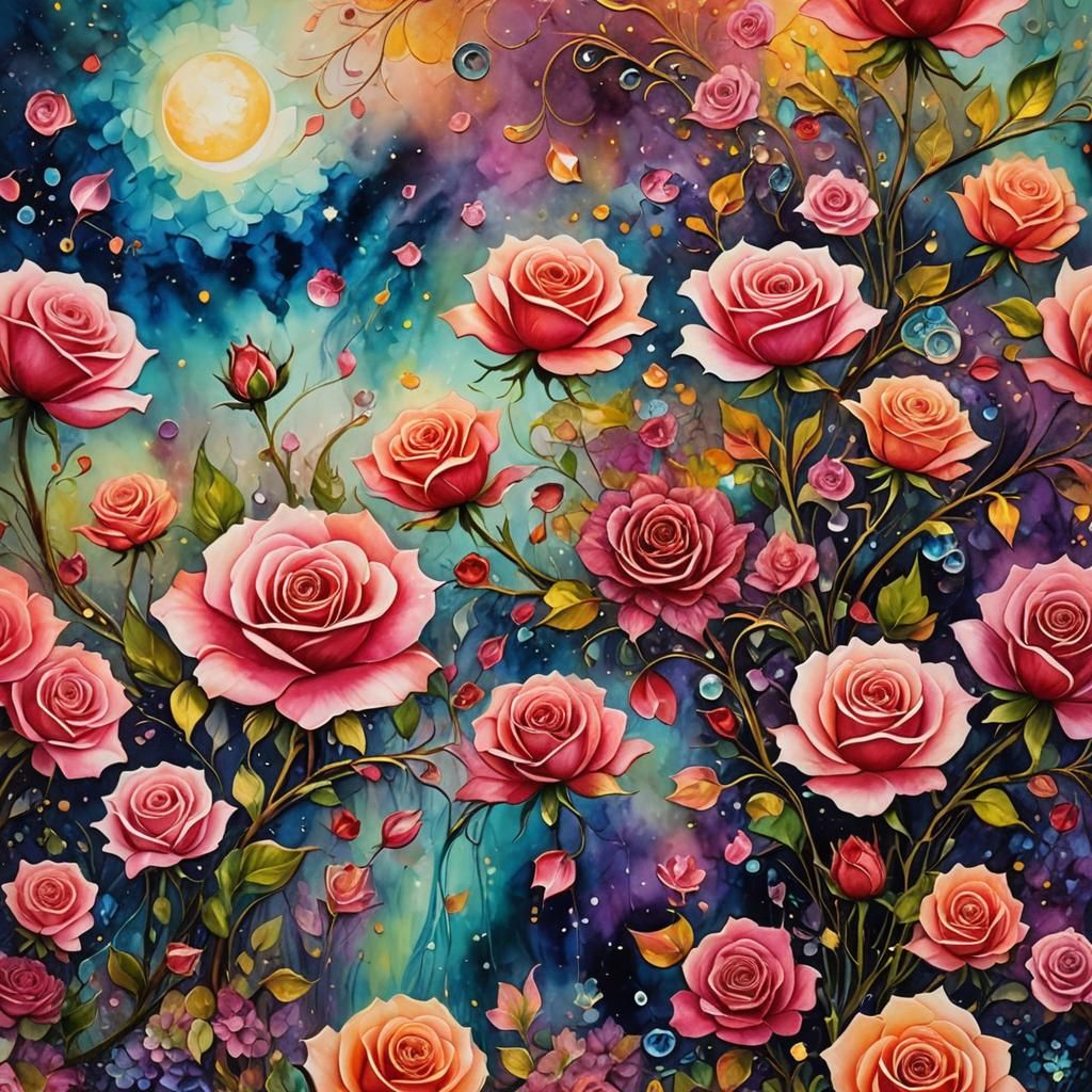 Luminous Fairies Dancing in Impasto Rainbow Skyscape