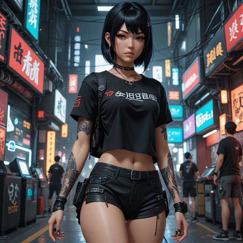 Cyberpunk Anime Goddess in Booty Shorts