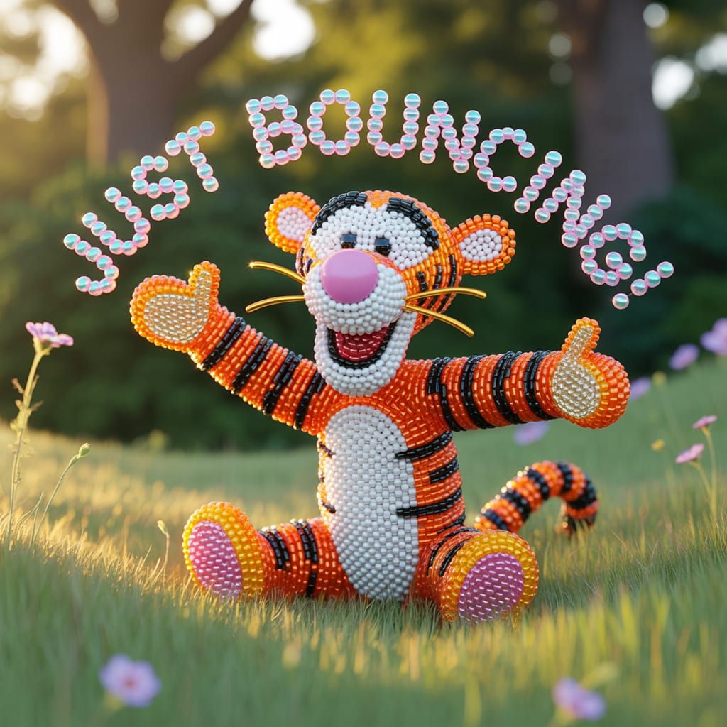 Beaded Tigger Bouncing in a 3D Render