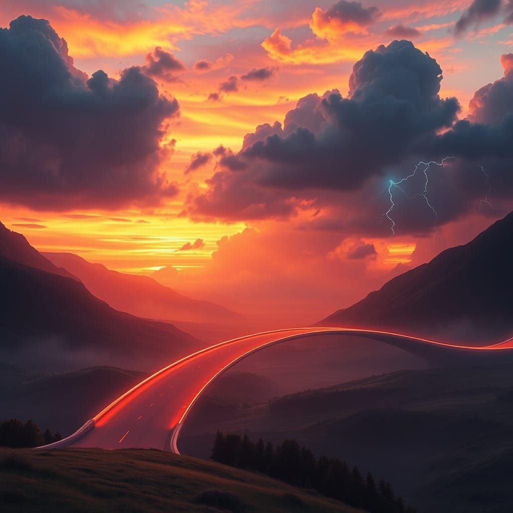 Ethereal Flux Bridge at Sunset