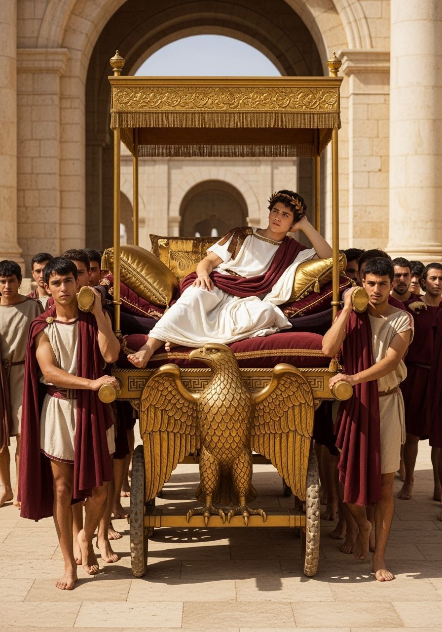 Roman Emperor on Eagle Litter in Cinematic Style