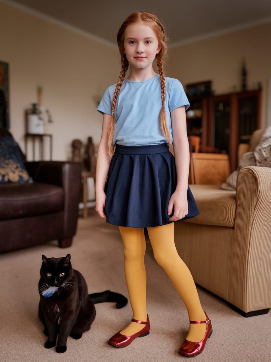 Girl and Bombay Cat in Cozy Living Room