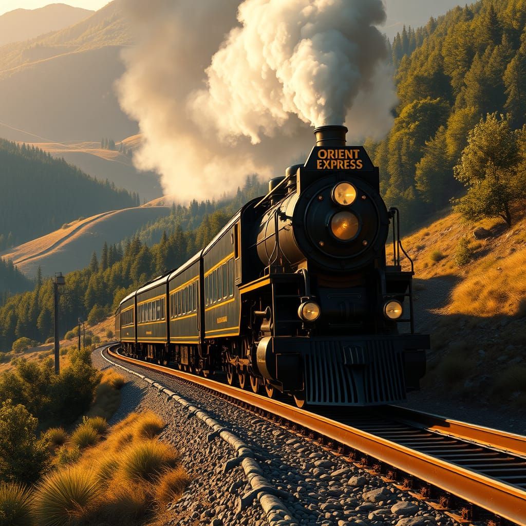 Luxurious Train Chugs Along Rolling Hills in Art Deco Style
