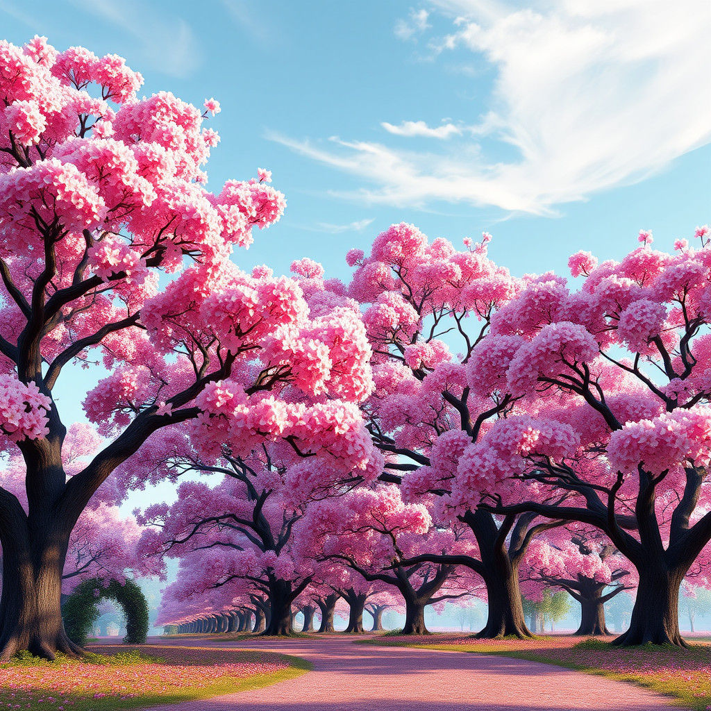 Pink and White Blossoms in a Dreamlike Landscape