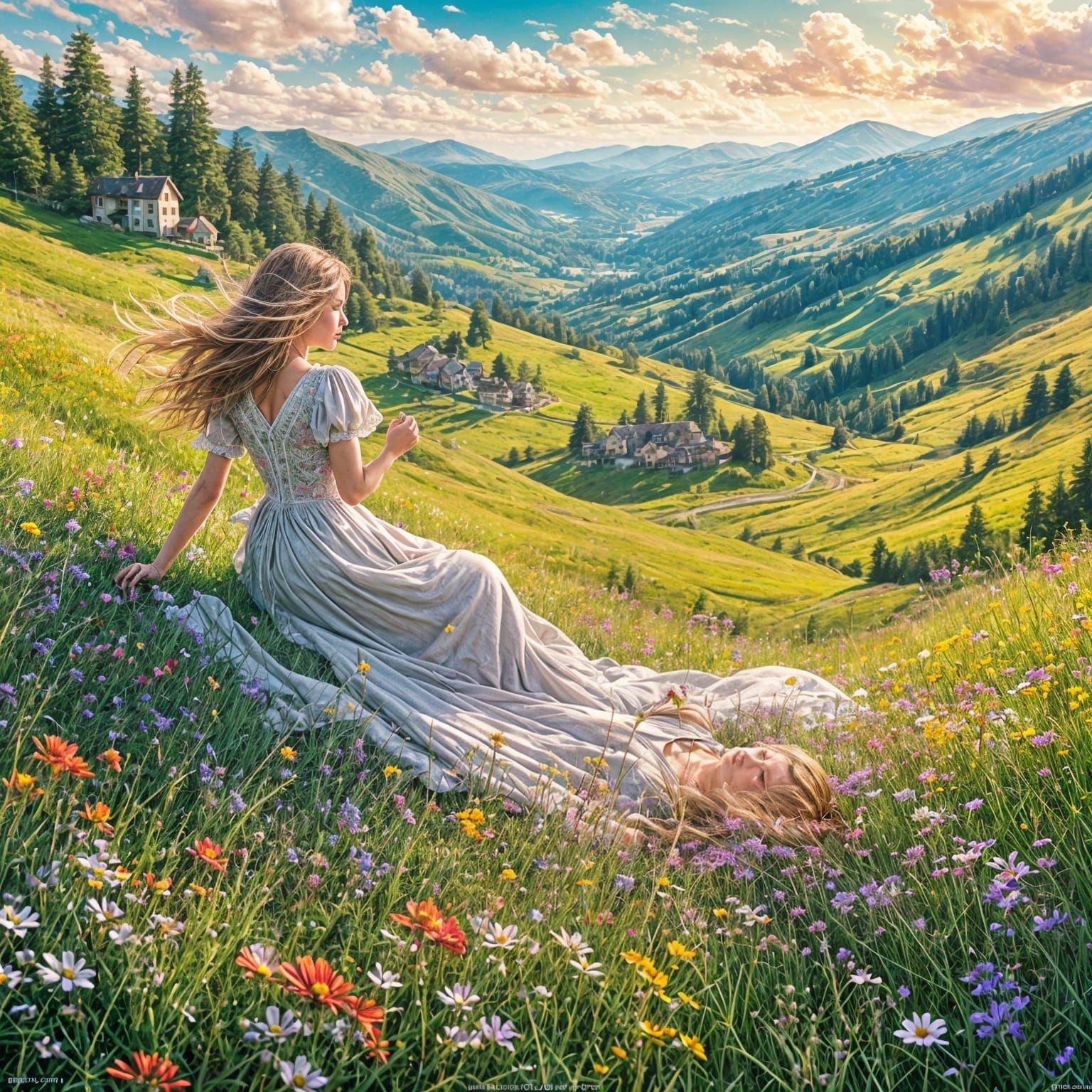Artist in Mountain Meadow, Comic Book Art Style