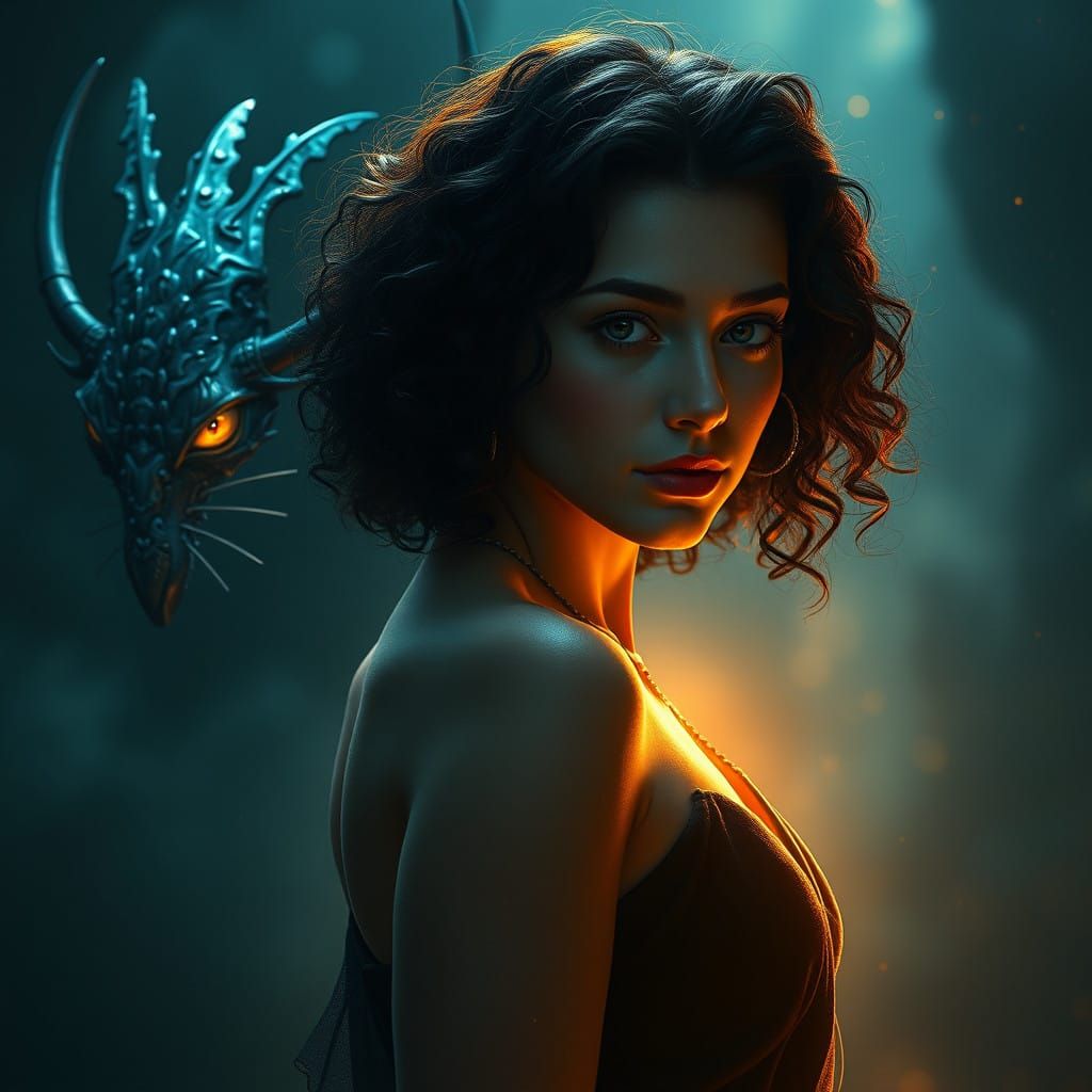 Mysterious Young Woman in a Dreamlike Fantasy Realm