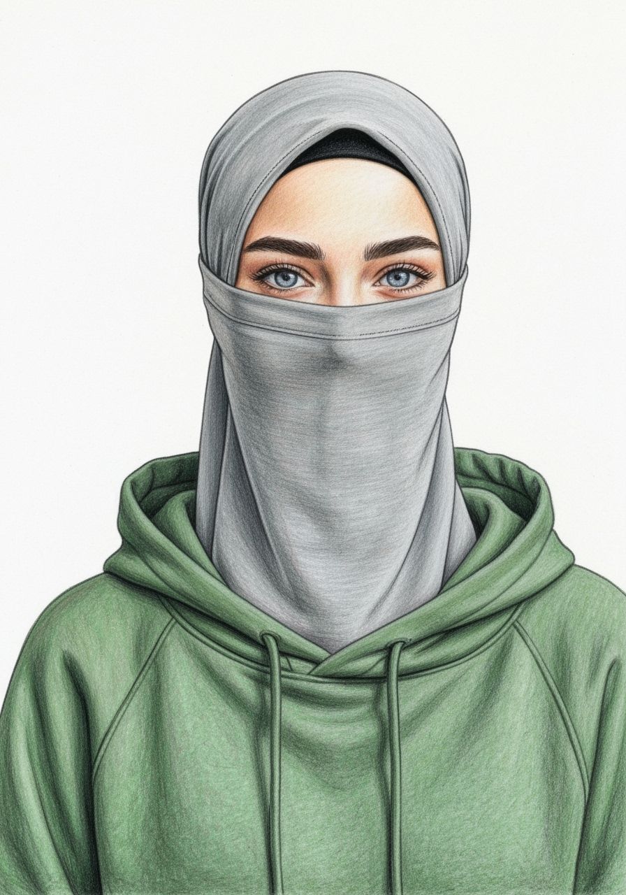 Elegant Portrait of Woman in Niqab as Color Pencil Art