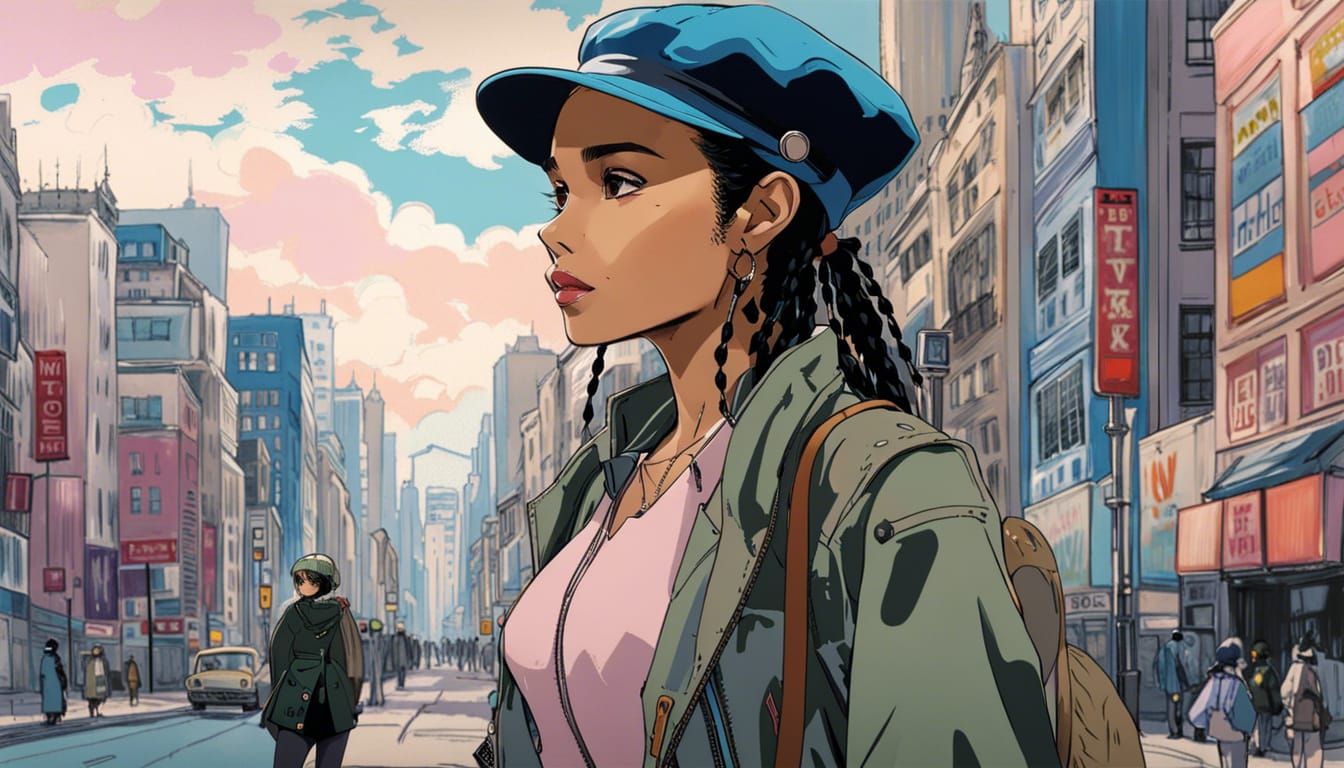 Anime Style Portrait of Zoë Kravitz in Pastel Colors