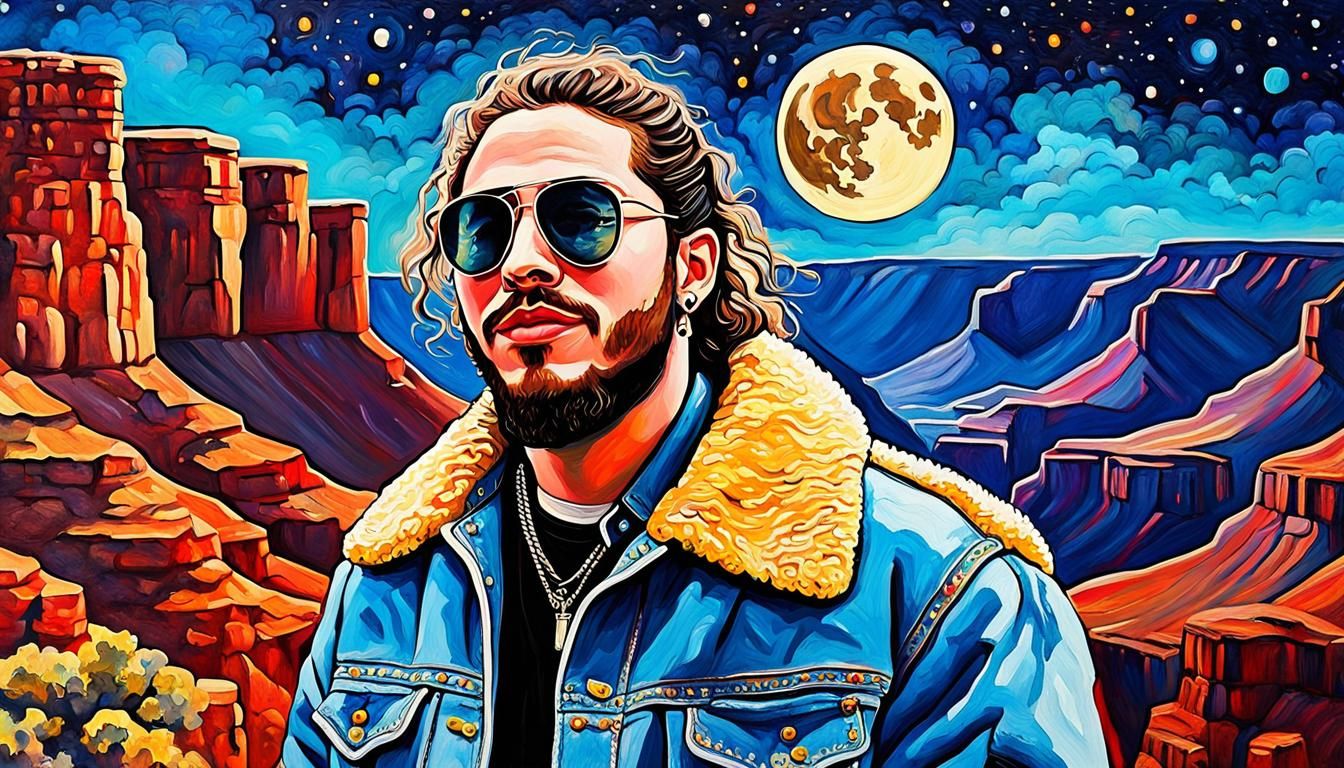 Post Malone in Rembrandt Style with Starry Night