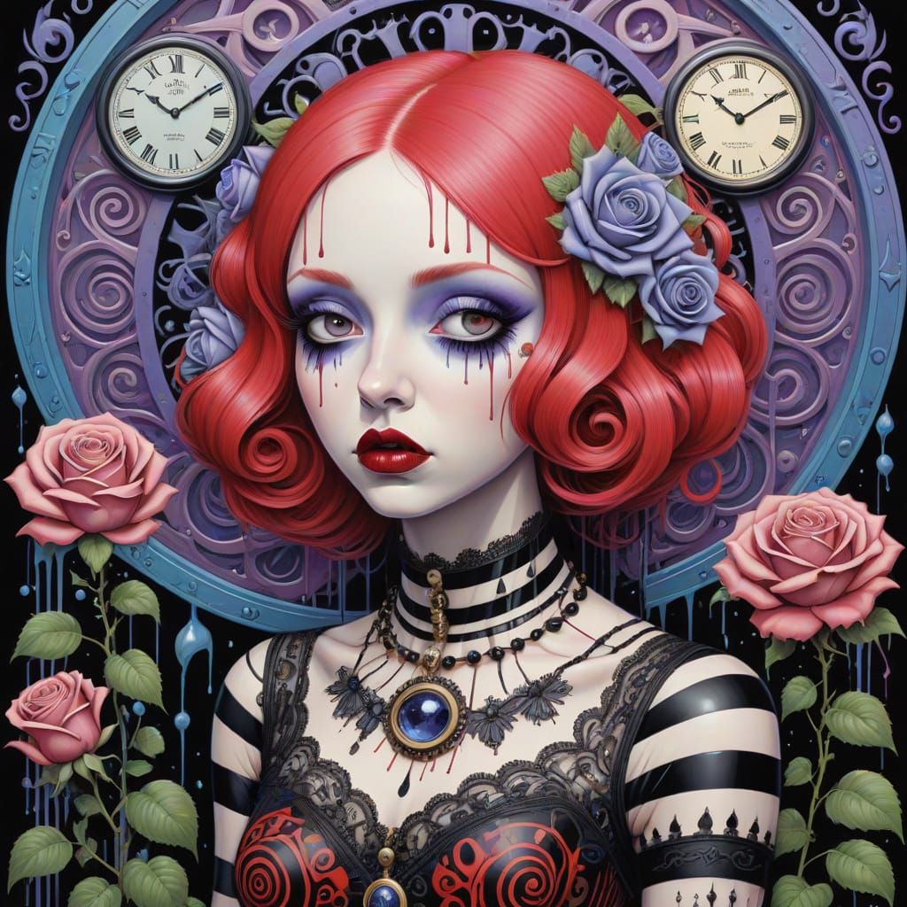 Ethereal Woman in Psychedelic Garden, as Graffiti Art