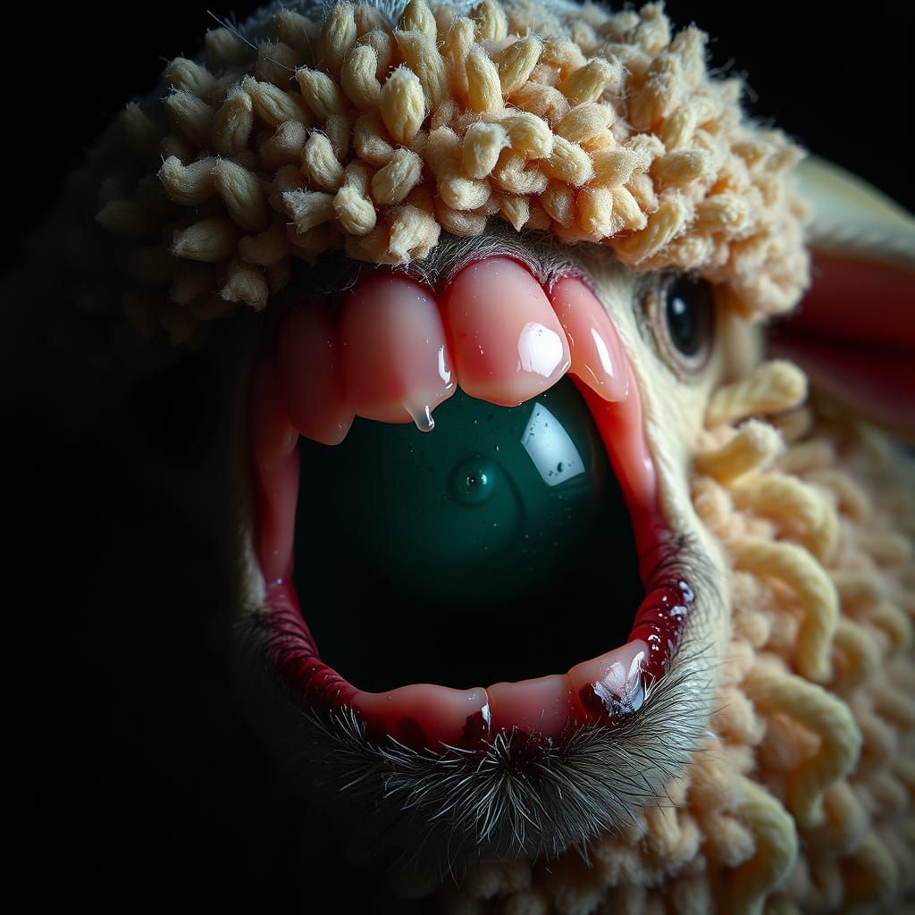 Eerie Sheep Emerging from Darkness