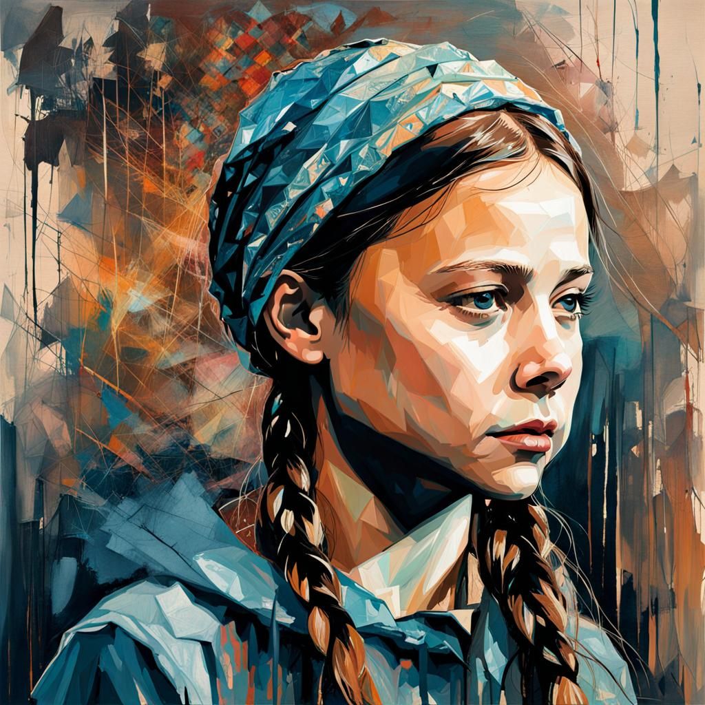Greta Thunberg Portrait in Modigliani Style
