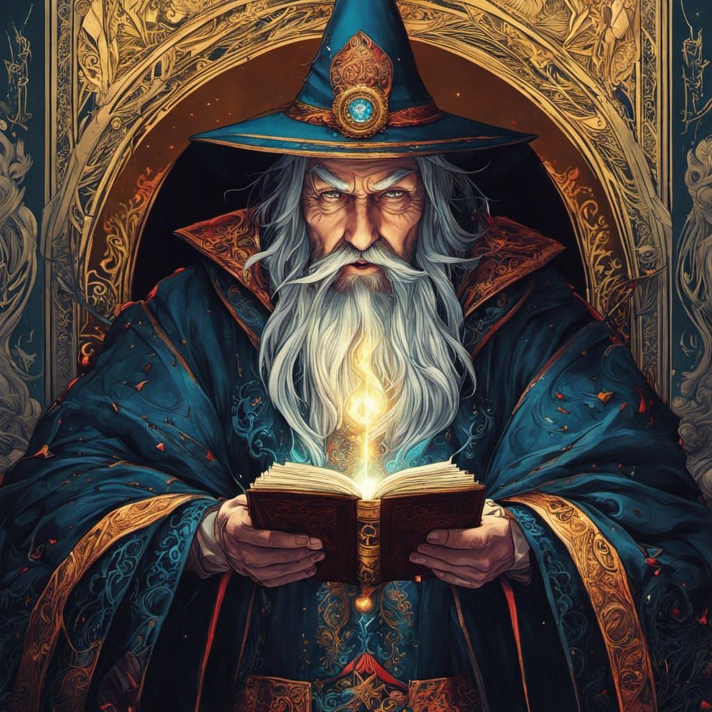 Terrible Wizard Conjuring Spell in Anime Style