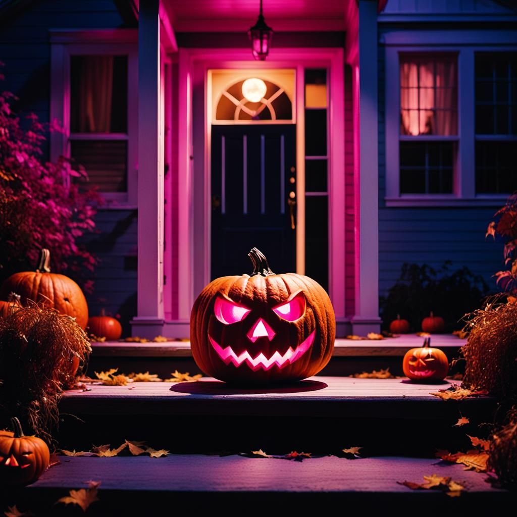 Sinister Pink Halloween Pumpkin in Burton Style