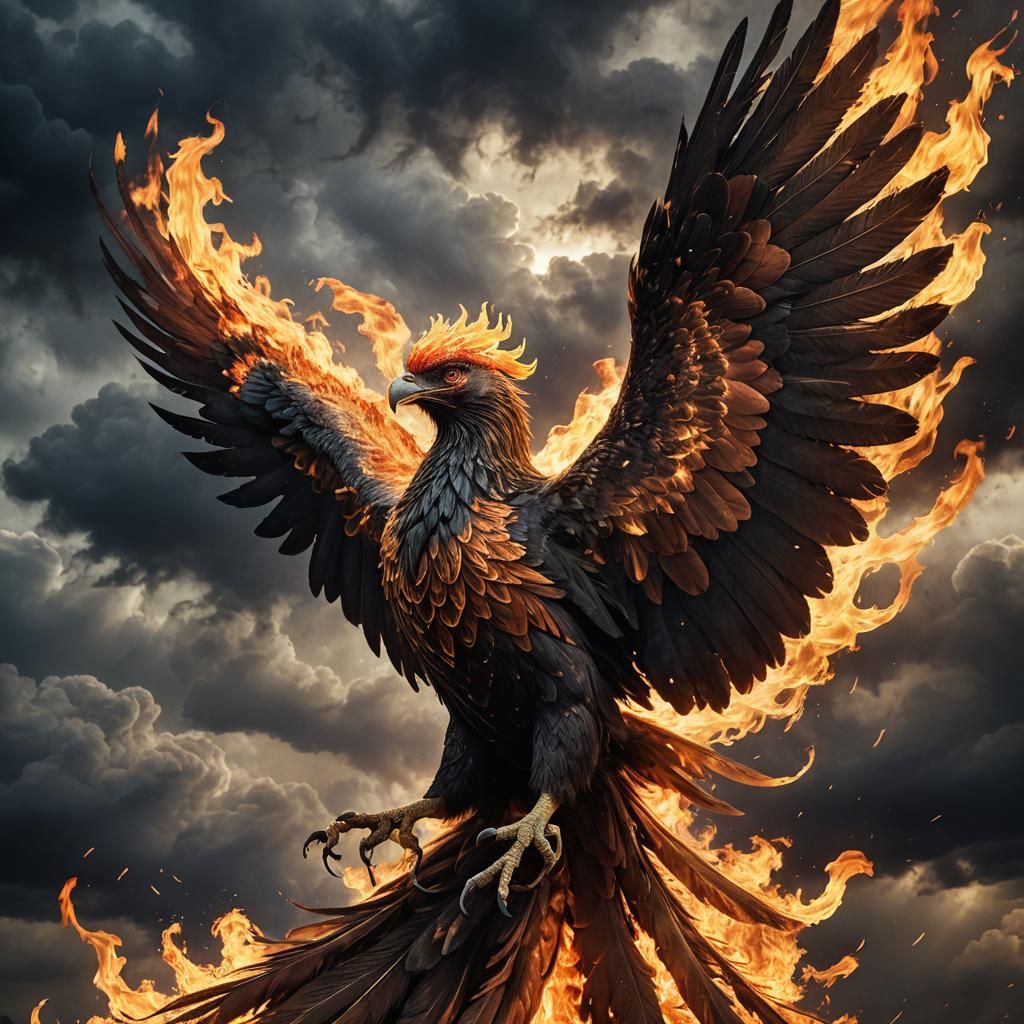 Dramatic Phoenix Engulfed in Flames, Digital Rendering