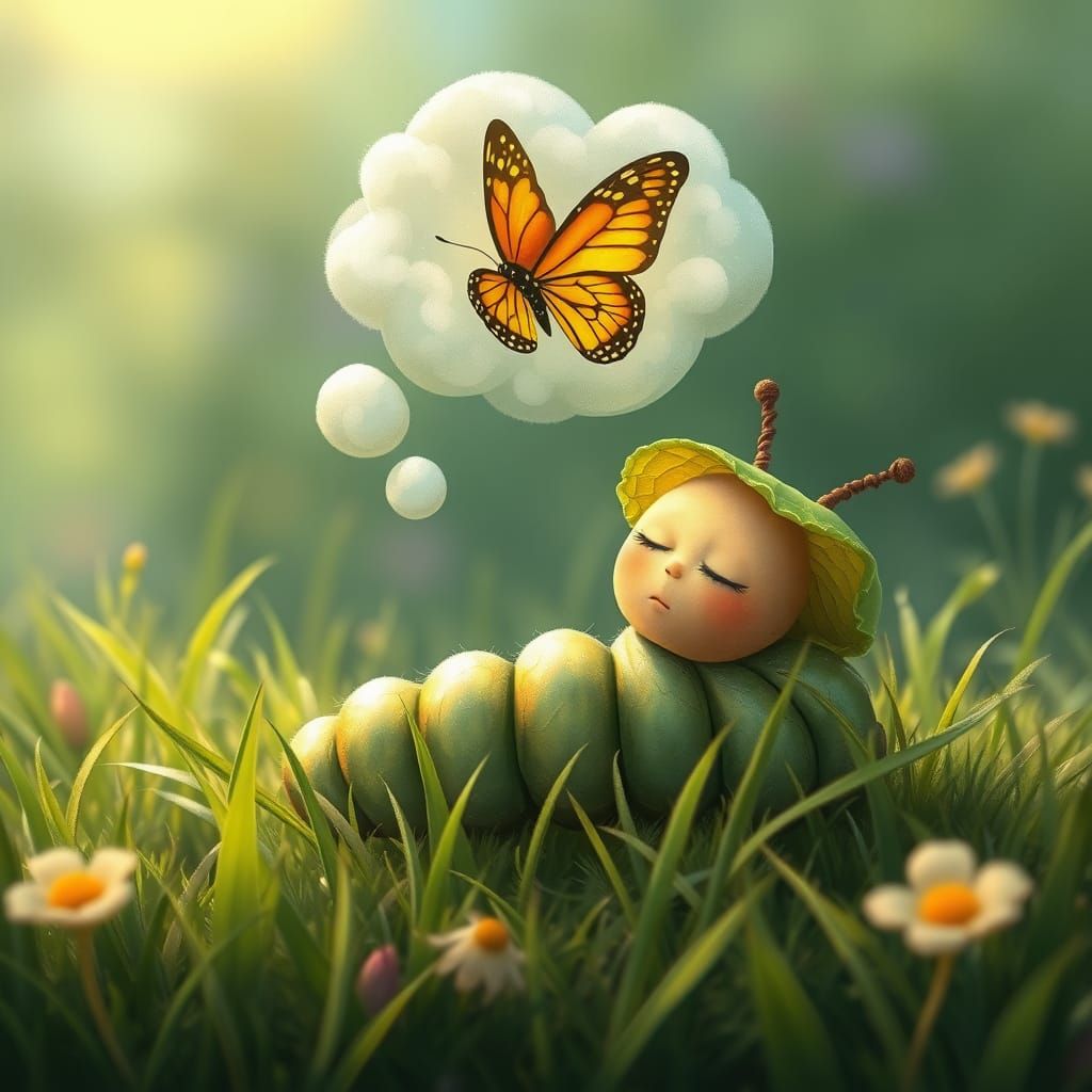 Caterpillar's Dream: A Whimsical Pixar-Style Scene