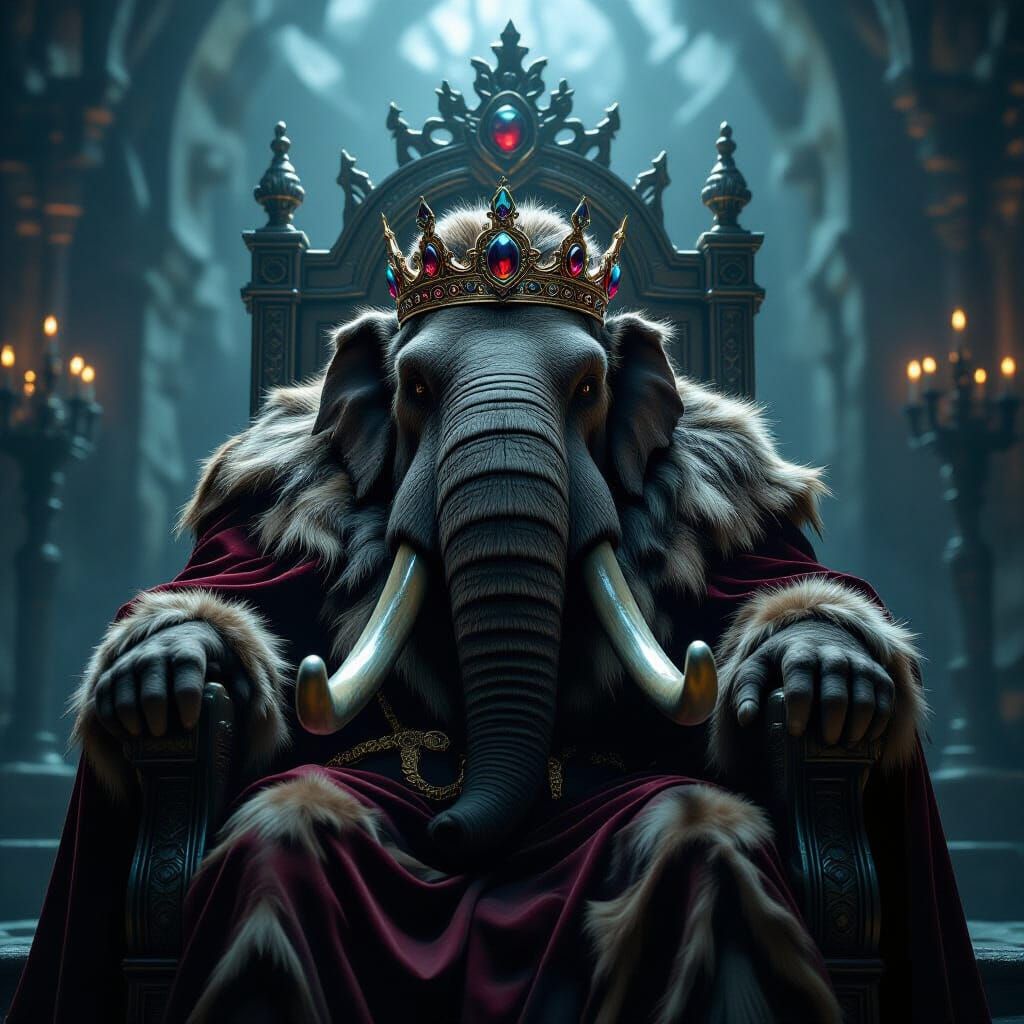 Regal Woolly Mammoth on Gothic Throne