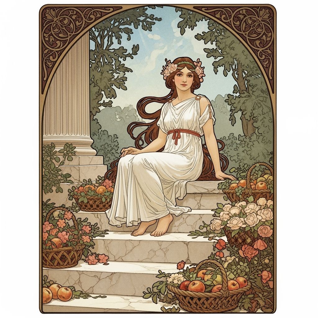 Young Woman in Ancient Rome in Alphonse Mucha Style