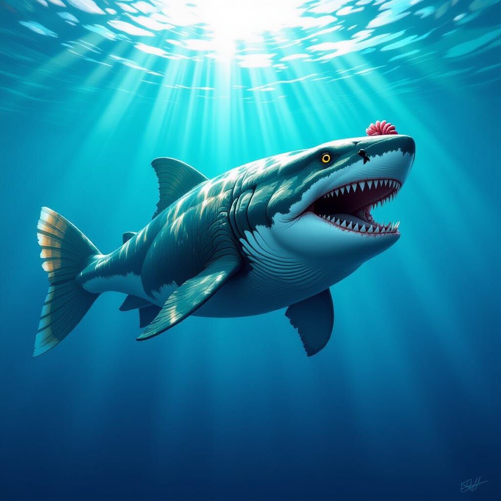 Megalodon With Turkey Features in Hyperrealistic Digital Art