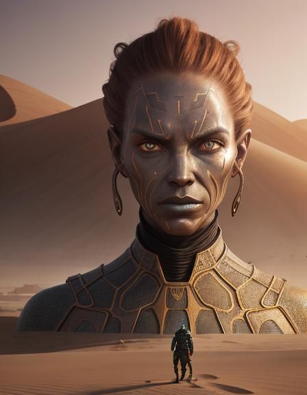 Dune movie, Alien statue out of the desert ground
