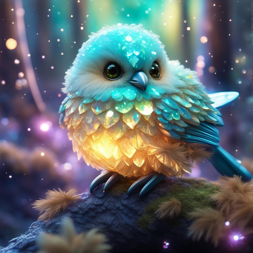 Bioluminescent Bird with Glittercore Feathers in Fantasy Sty...