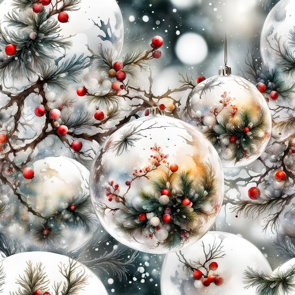Watercolor Christmas Balls with Floral and Winter Elements