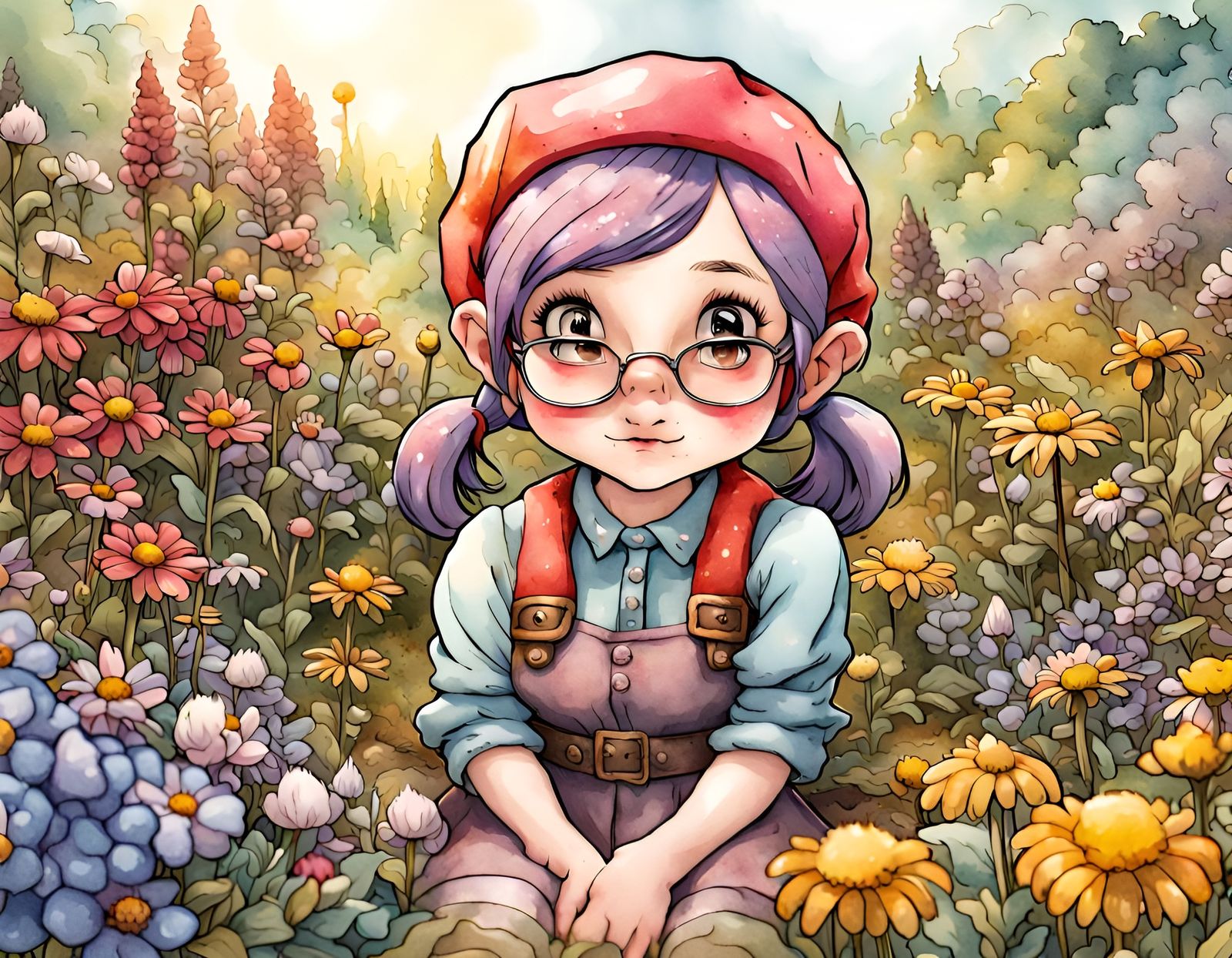 Gnome in Wildflower Garden, Underground Comix Style