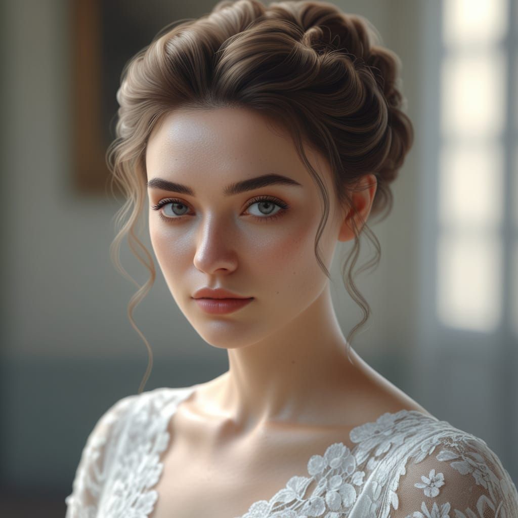 Portrait of a Young Woman in a Delicate Lace Dress
