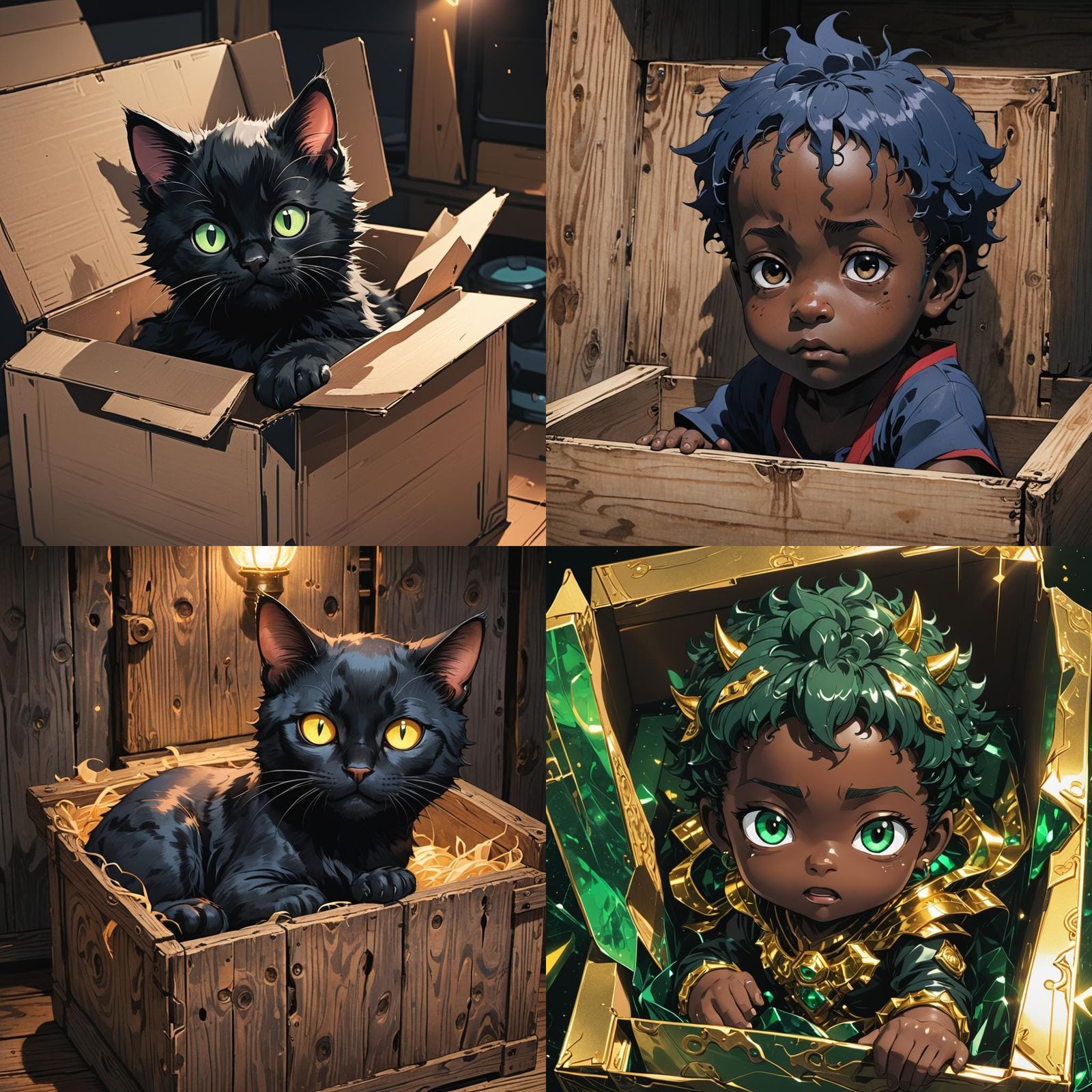 Black Baby Necomata in Box: Anime Manga Style
