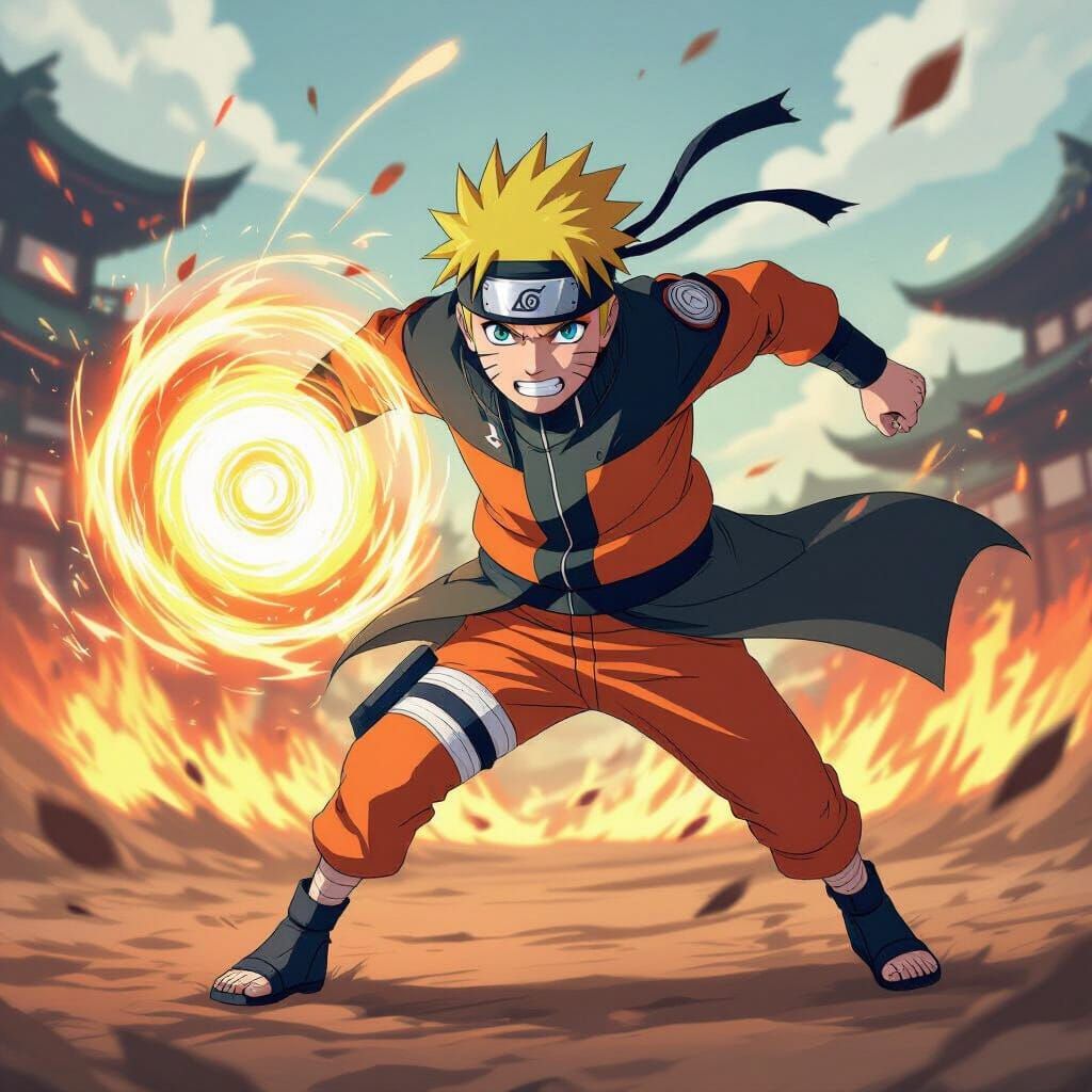 Naruto Uzumaki Charging with Rasengan in Anime Style