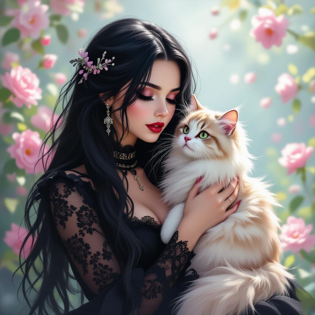 Goth Woman Adopts Fluffy Pink Cat