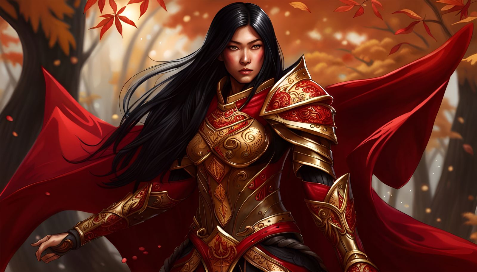 Hyperrealistic Asian Elf Knight in Crimson Armor
