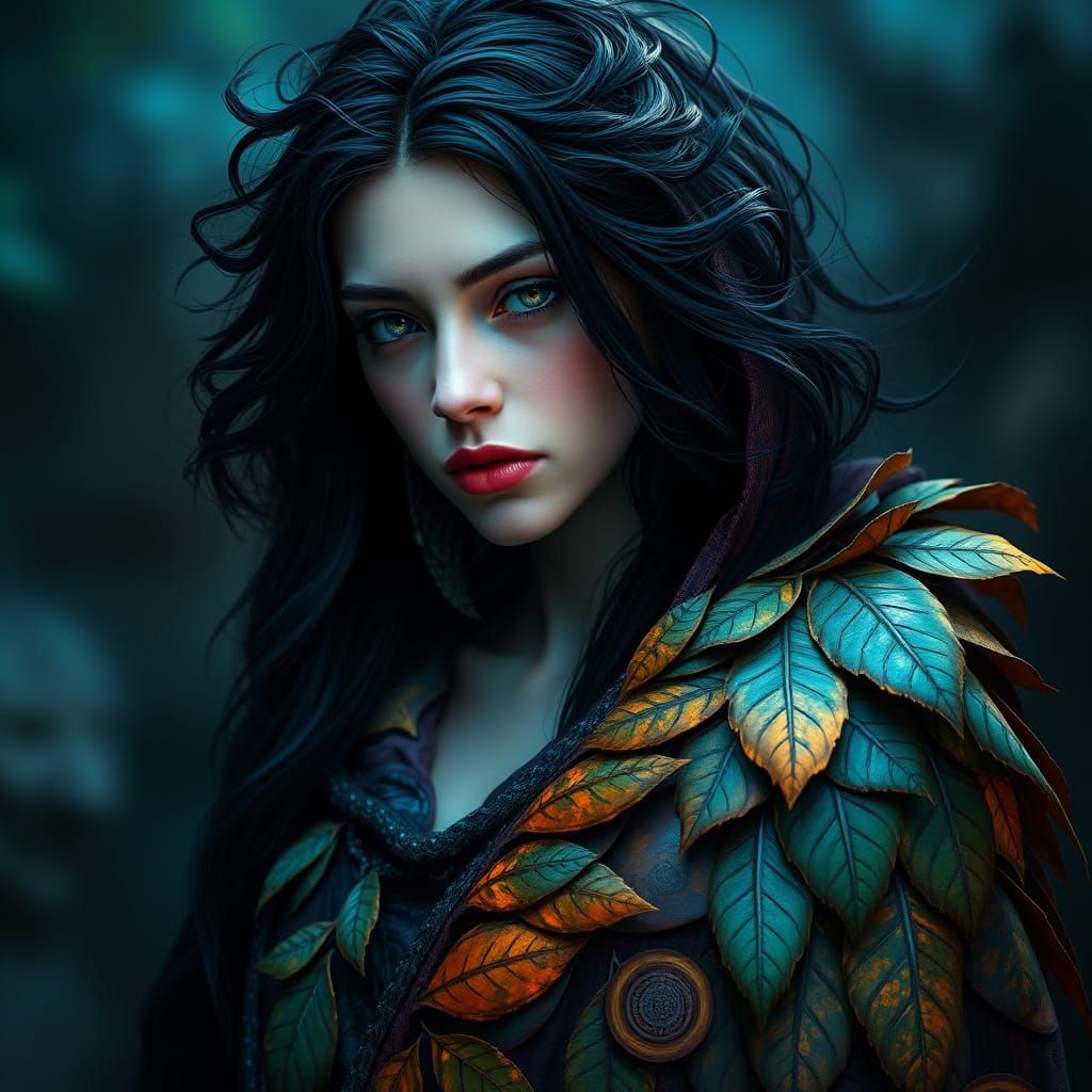 Mysterious Sapphire Druid in Art Nouveau Style