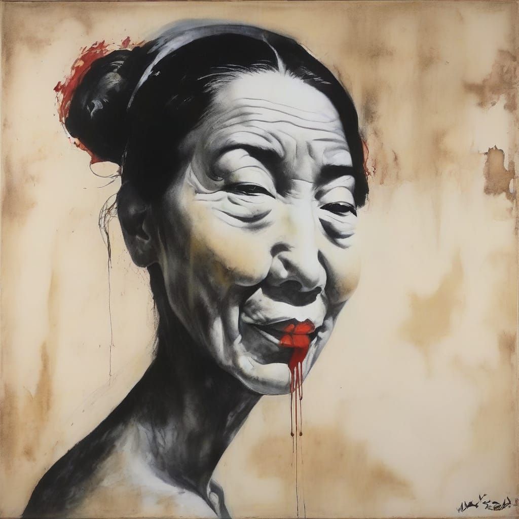 Surrealist Korean Old Woman in Dali Style