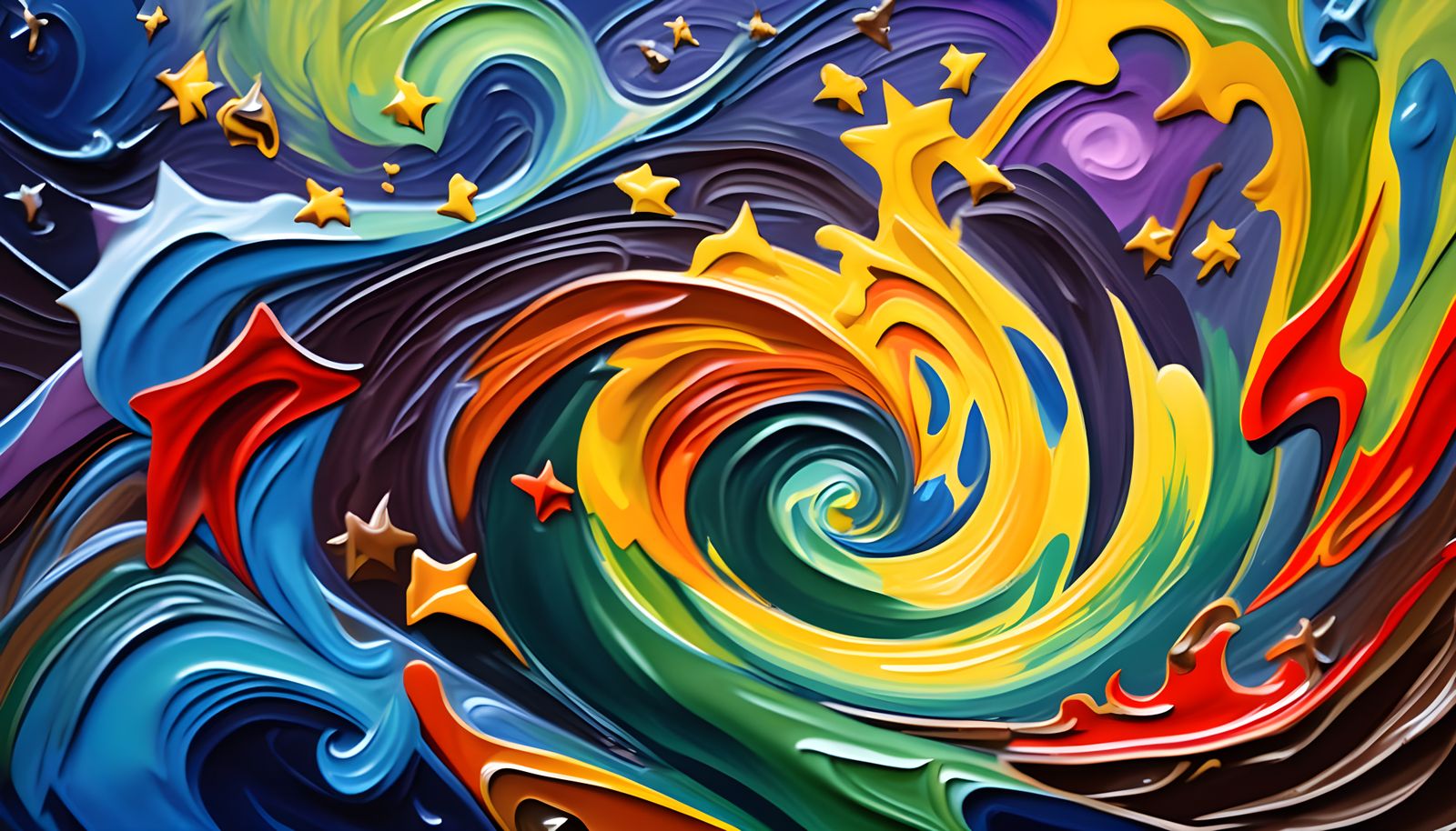 Colliding Vortexes as Impasto Oil Painting