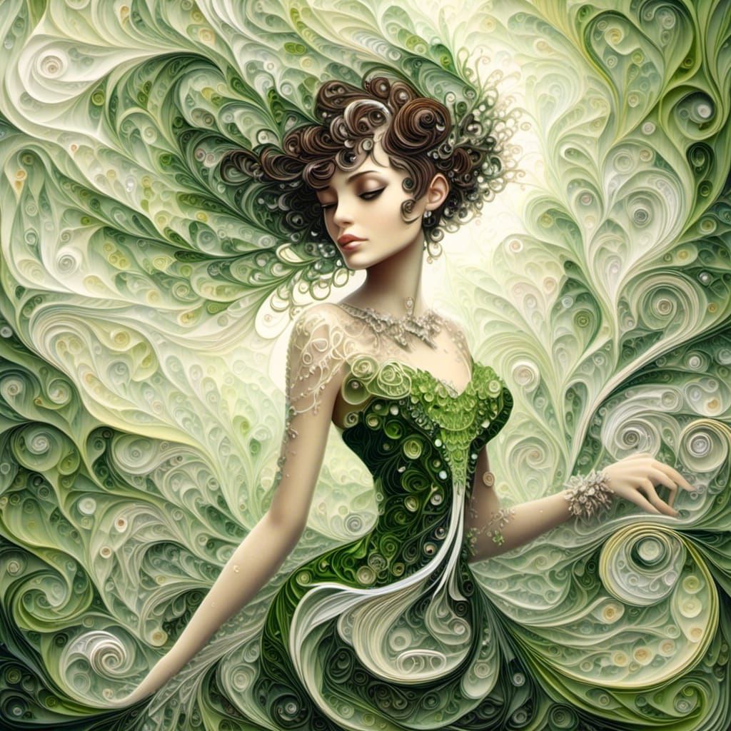 Fractal Woman in Peridot Dress Digital Painting