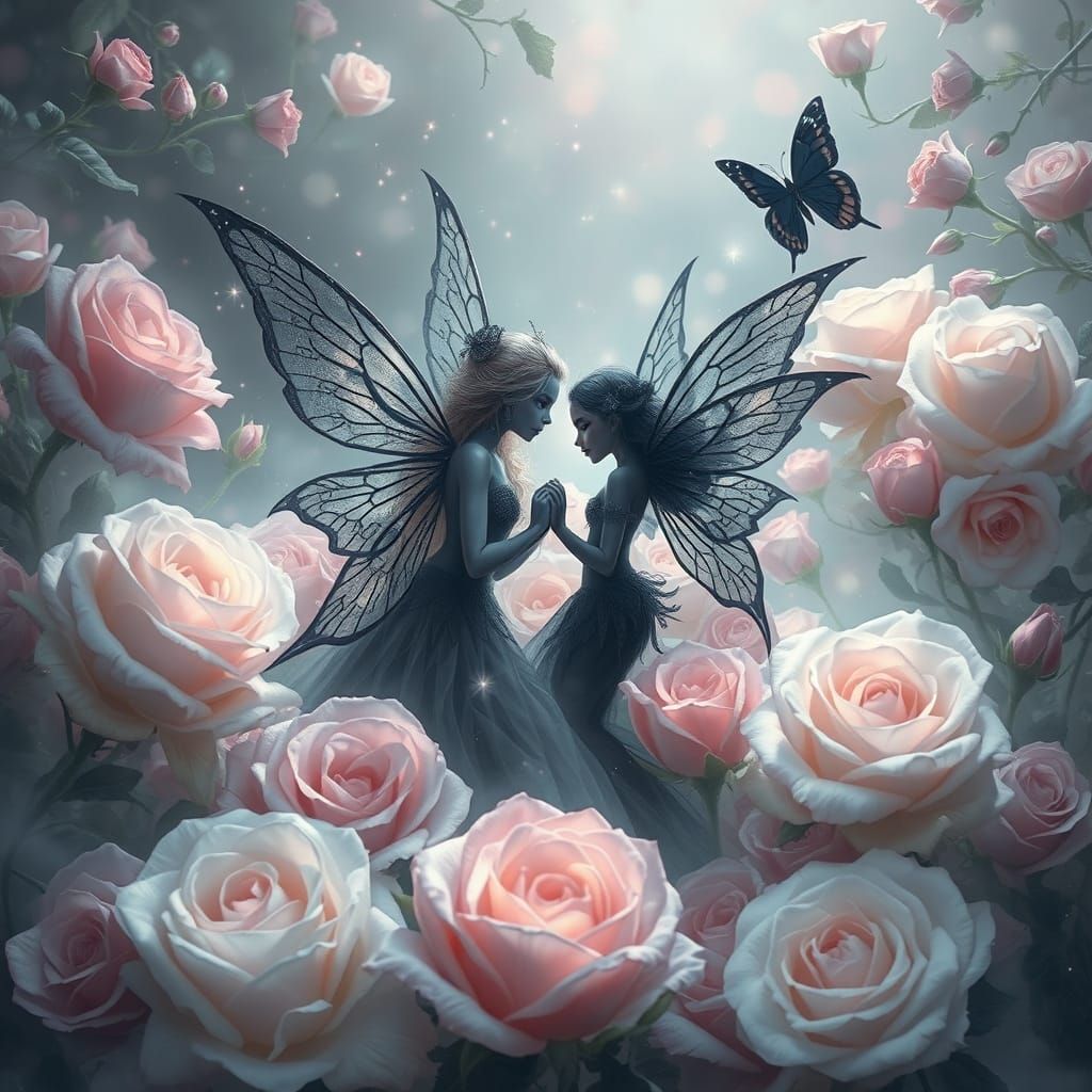 Ethereal Fairies Amongst Celestial Blooms in Dreamlike Scene