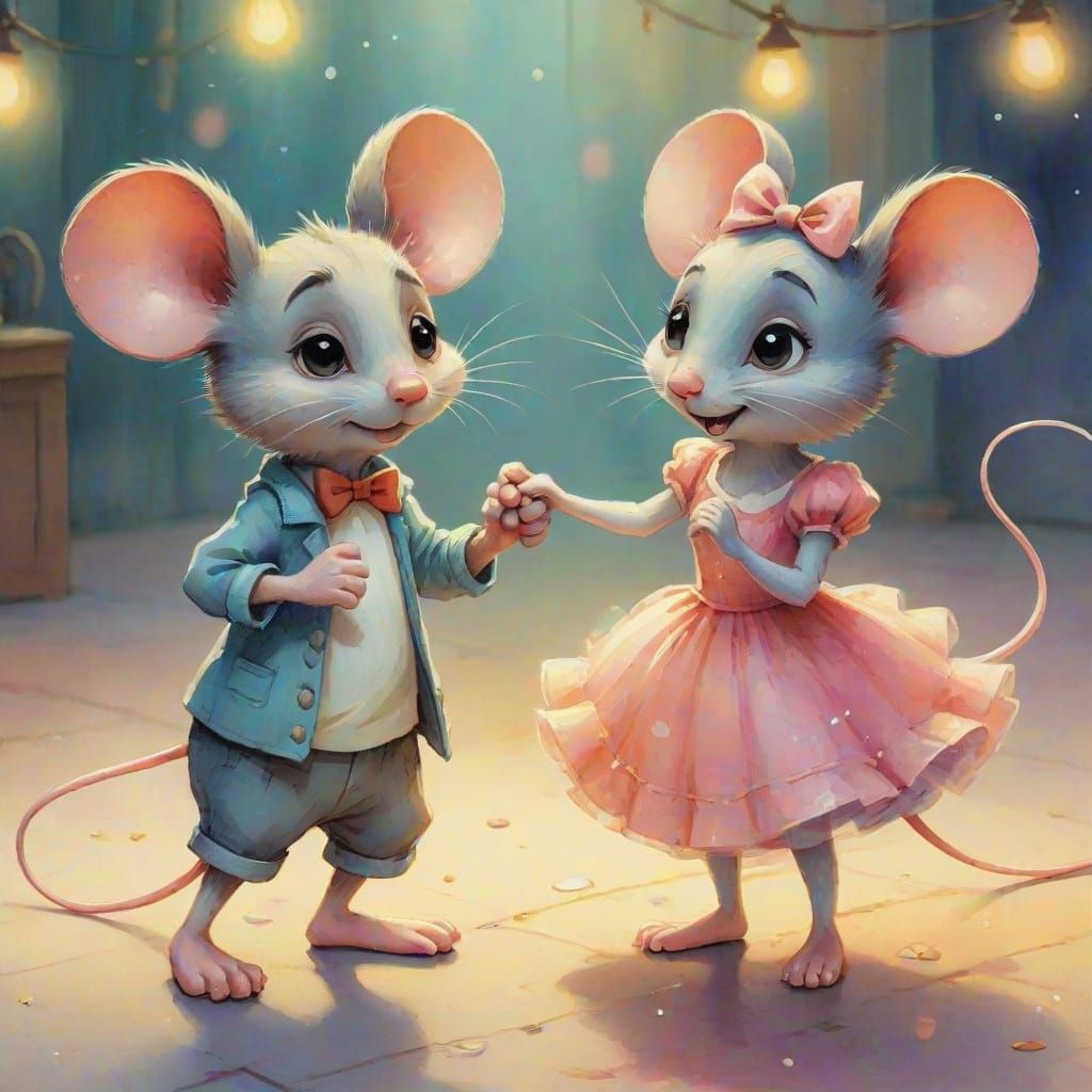 Whimsical Cartoon Mice Dancing in Stephen Hillenburg Style