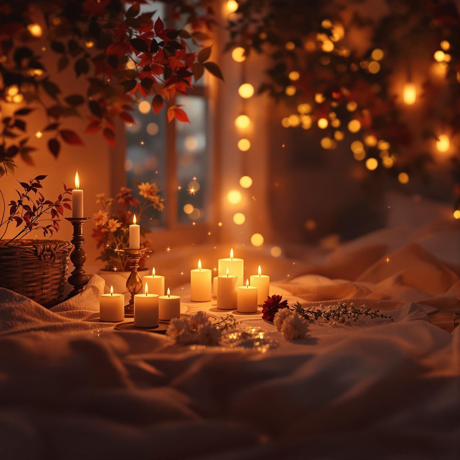 Warm Candlelit Scene with Delicate Shadows and Dreamy Bokeh