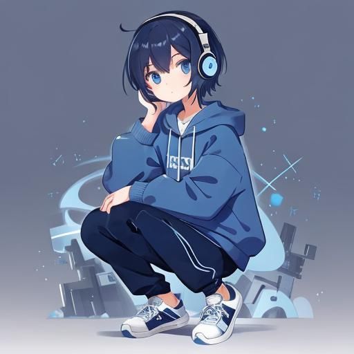 Girl with Blue Hair and Headphones