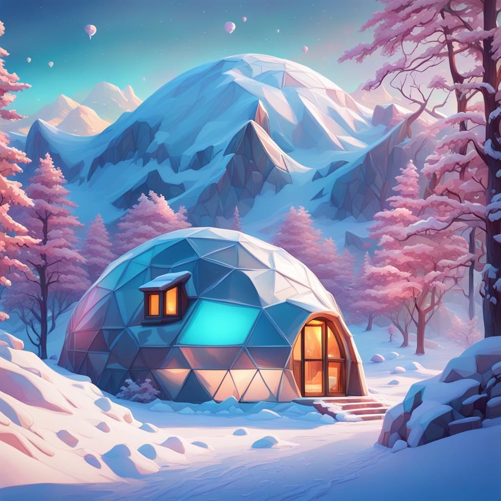 Candy Winter Village in Hyperrealistic Gouache Style