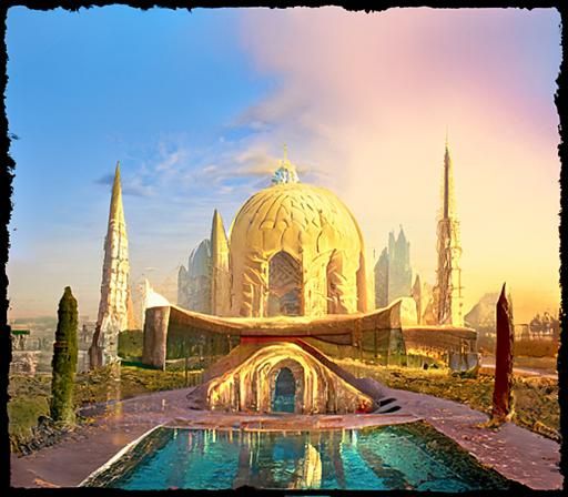 Indian Alien Architecture Reflecting Setting Sun