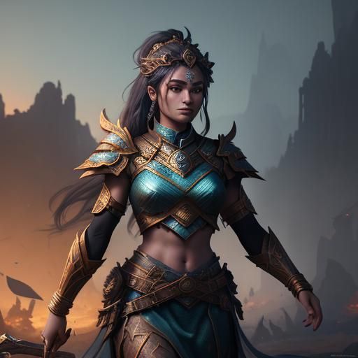 Goddess Warrior in Detailed Matte Painting Style