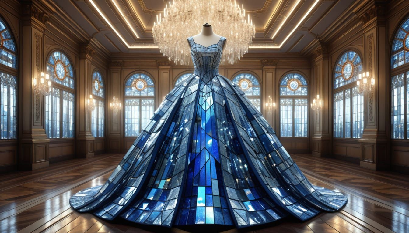 Princess in Shimmering Glass Dress at Royal Ball