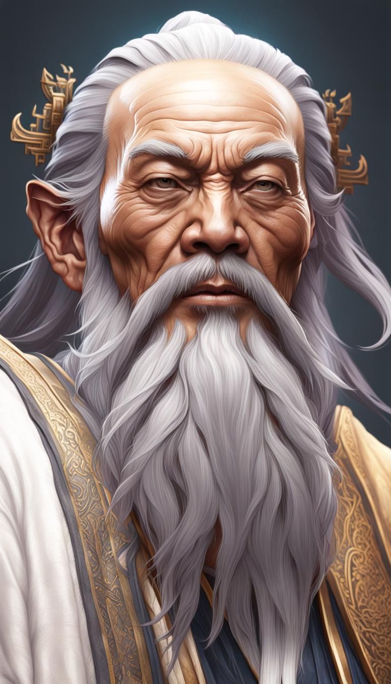Lao Tzu Portrait in Hyperdetailed Style