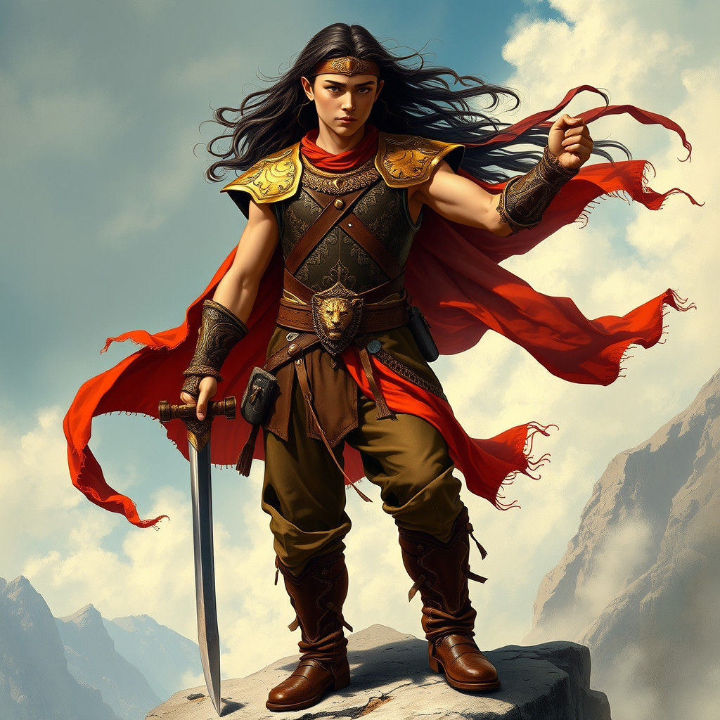 Heroic Warrior Prince on Windswept Cliff