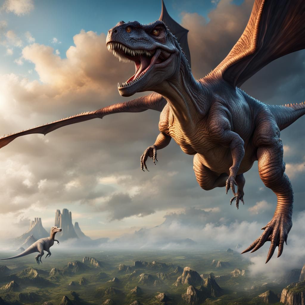 Massive Dinosaur Soaring Through Sky: Digital Matte Painting
