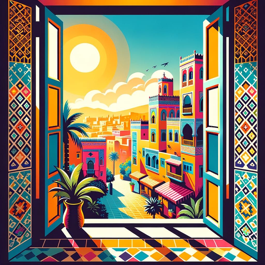 Retro Moroccan City Travel Poster: Casablanca